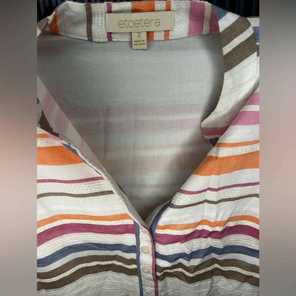 Womens Etcetera White Multicolor Striped Short Sleeve Midi Dress Designer Size 2 - Picture 3 of 4